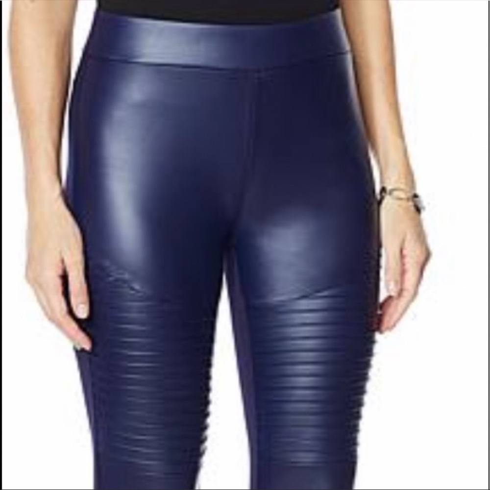 DG2 Diane Gilman blue leggings with leather look to front XLT